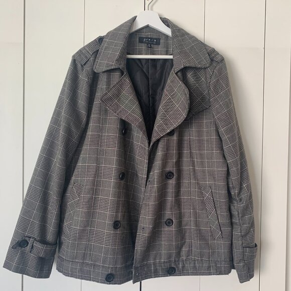 Men’s Grey Plaid Jacket – Trench-Inspired Fit – Size M - Picture 3 of 6